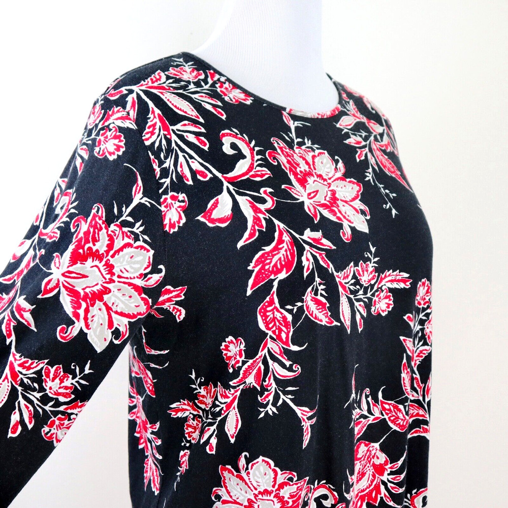 J Jill Size L Wearever Collection Jersey Knit Tee Floral Black Red - Picture 6 of 8